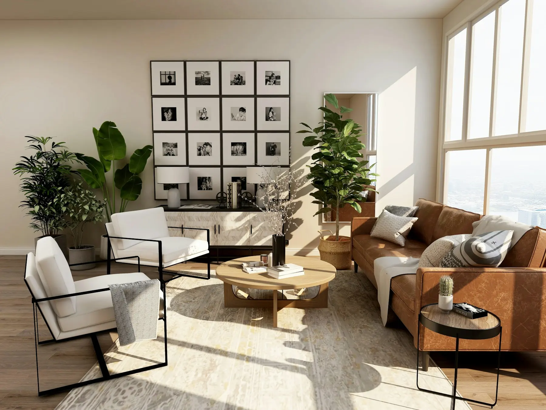 Refined whole-home interior with warm wood and modern furniture
